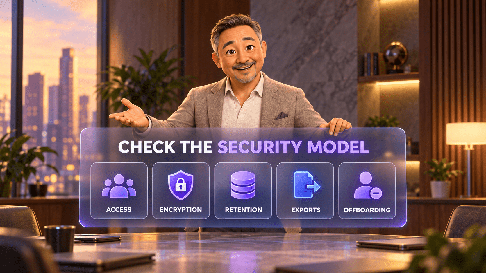 David reviews access, encryption, retention, exports, and offboarding for a business messenger