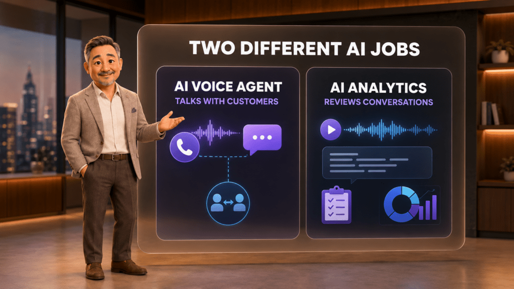 David compares an AI Voice Agent that talks with customers and AI Analytics that reviews completed conversations